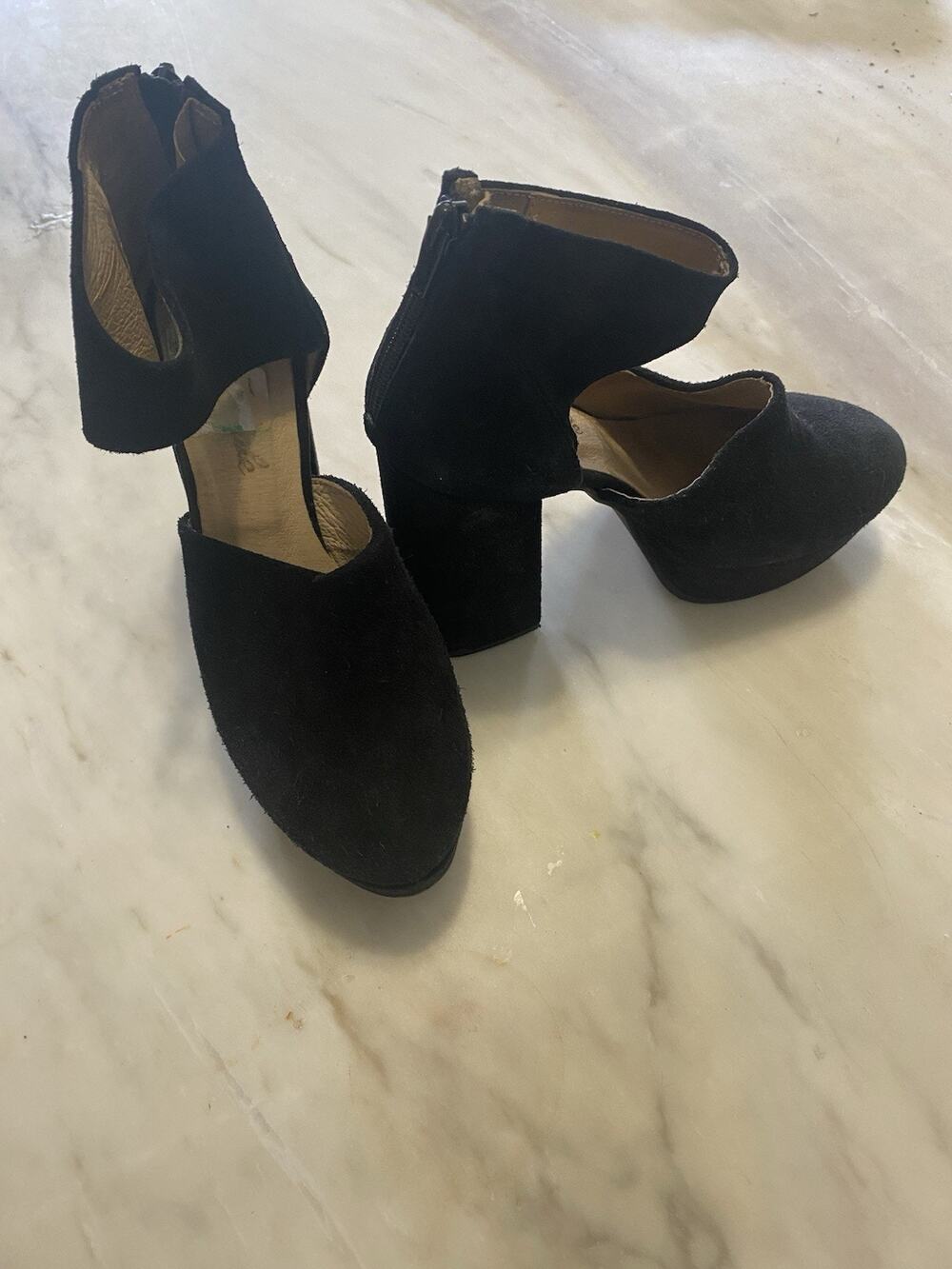 Free People luxor Platform Shoes Black Suede Shoes Chunky Heel sz 38 US 7.5